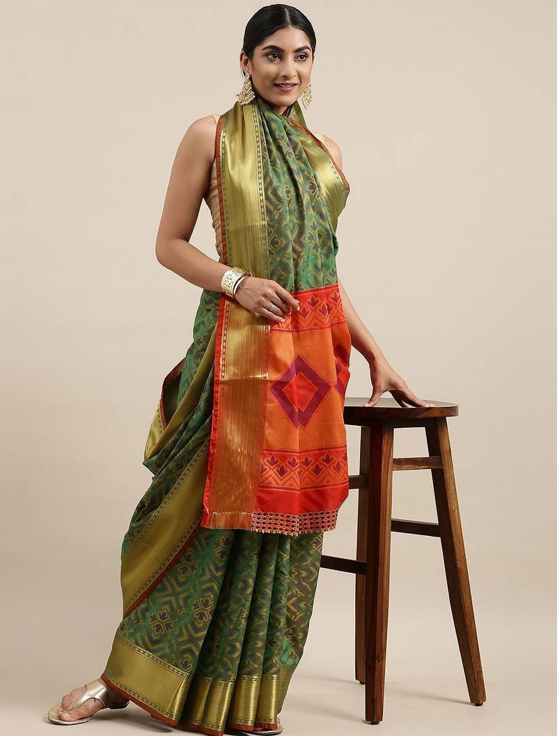 olive olive green & golden ethnic woven design zari patola silksaree