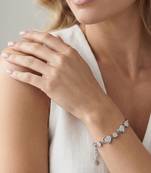 925 Sterling Silver Adjustable Pink Crystal Heart Bracelet for Women