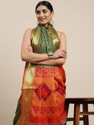 olive olive green & golden ethnic woven design zari patola silksaree 2