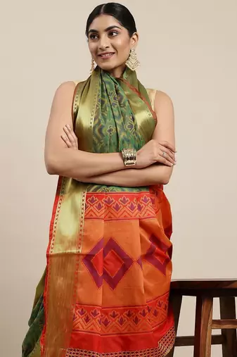 olive olive green & golden ethnic woven design zari patola silksaree