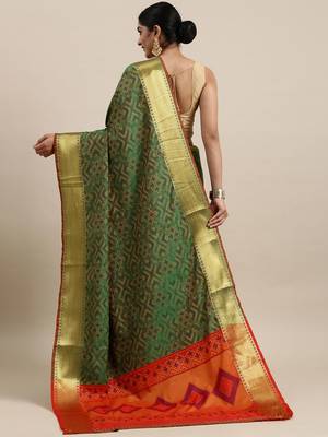 olive olive green & golden ethnic woven design zari patola silksaree 3