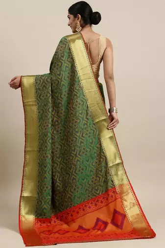 olive olive green & golden ethnic woven design zari patola silksaree