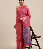 pink pink & blue woven design zari patola silksaree