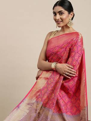 pink pink & blue woven design zari patola silksaree 2