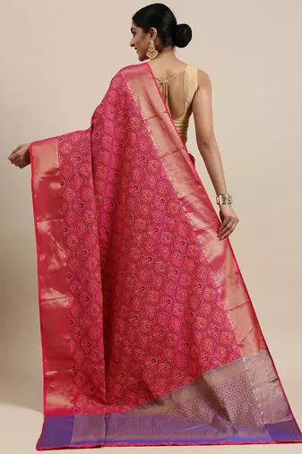 pink pink & blue woven design zari patola silksaree