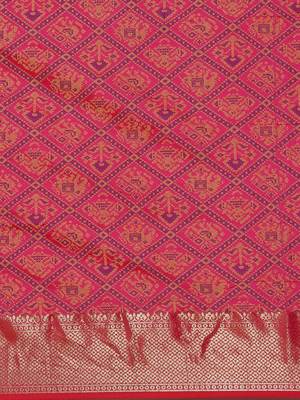 pink pink & blue woven design zari patola silksaree 4