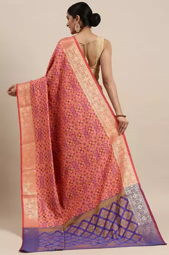 Magenta women magenta nylon woven design saree