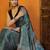 blue modal ajrak block satin block print sareewith blouse piece
