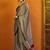 beige striped satin block print saree