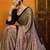 beige striped satin block print saree
