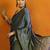 grey polka dot satin block print saree