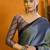 grey polka dot satin block print saree
