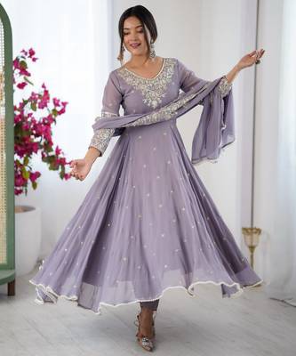 Lavender georgette readymade anarkali with embroidery & sequence work 2