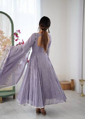 Lavender georgette readymade anarkali with embroidery & sequence work 3