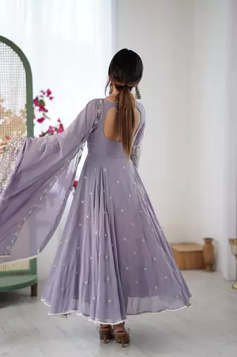 Lavender georgette readymade anarkali with embroidery & sequence work