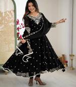 Black georgette readymade anarkali with embroidery & sequence work