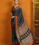 black bandhani printed satin block print saree