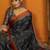 black bandhani printed satin block print saree