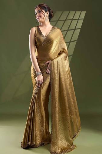 gold beads and stones silk blend saree