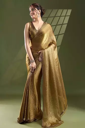 gold beads and stones silk blend saree