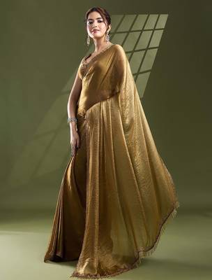 gold beads and stones silk blend saree 2