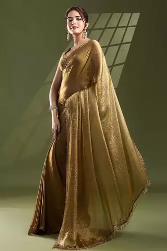 gold beads and stones silk blend saree