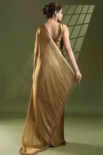gold beads and stones silk blend saree