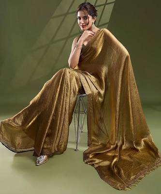 gold beads and stones silk blend saree 4