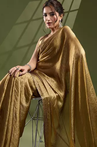 gold beads and stones silk blend saree