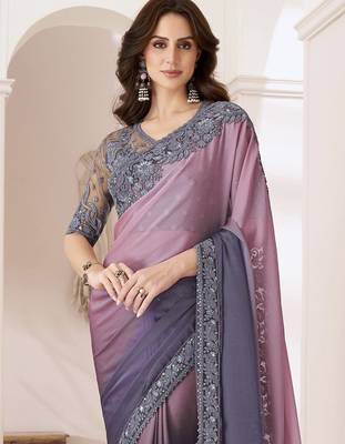 rose embellished ombre sequinned pure chiffon saree 1