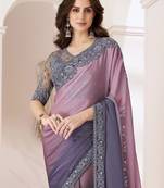 rose embellished ombre sequinned pure chiffon saree