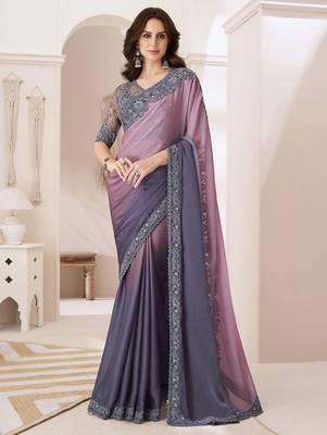 rose embellished ombre sequinned pure chiffon saree 2