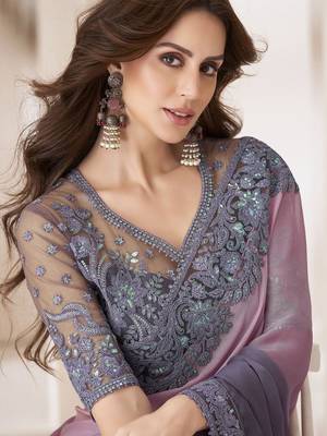 rose embellished ombre sequinned pure chiffon saree 3