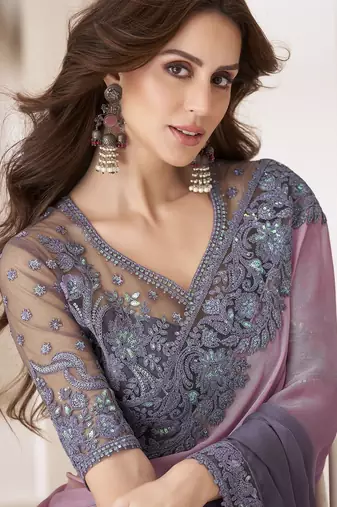 rose embellished ombre sequinned pure chiffon saree