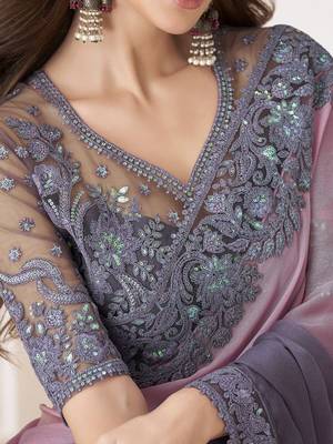 rose embellished ombre sequinned pure chiffon saree 4