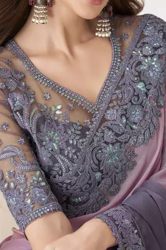rose embellished ombre sequinned pure chiffon saree