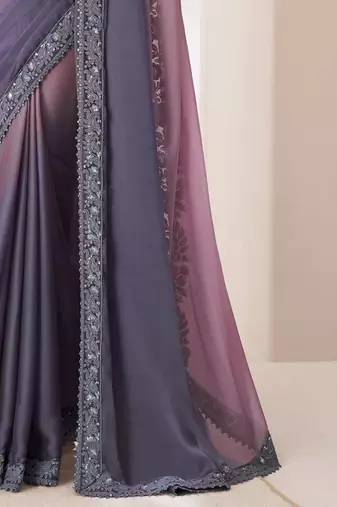rose embellished ombre sequinned pure chiffon saree