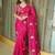 pink ethnic motifs embroidered satin saree