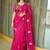 pink ethnic motifs embroidered satin saree