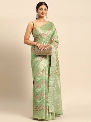 green ethnic motifs zari organza saree 2