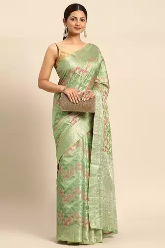 green ethnic motifs zari organza saree