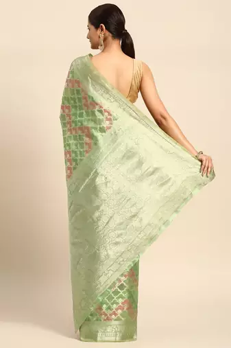 green ethnic motifs zari organza saree