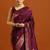 burgundy ethnic motifs woven design zari banarasi silk saree with blouse