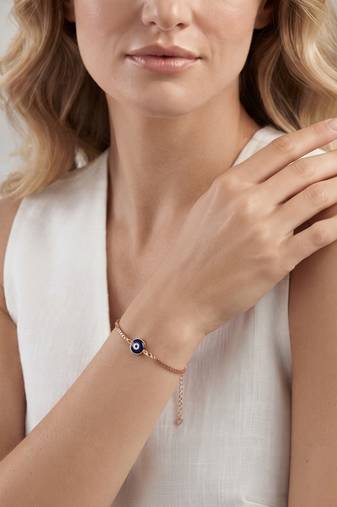 925 Sterling Silver Rose Gold  Evil Eye Bracelet for Women