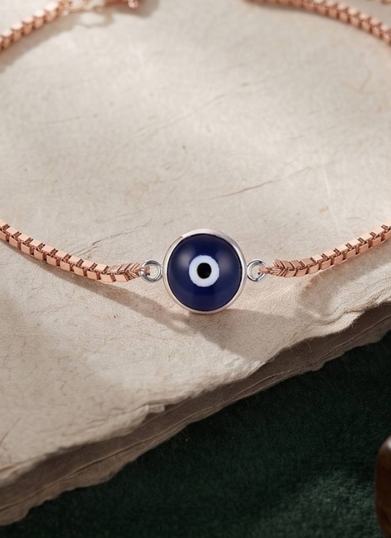 925 Sterling Silver Rose Gold  Evil Eye Bracelet for Women