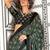 green modal ajrak block poly crepe block print sareewith blouse piece