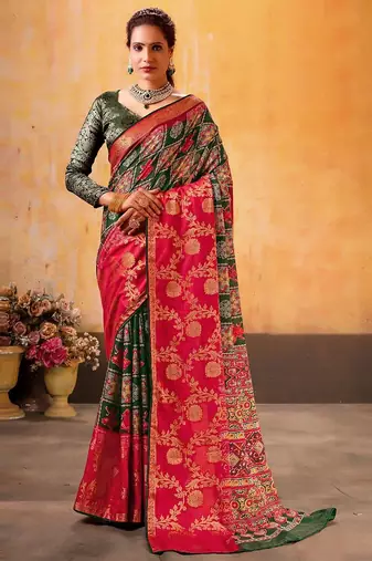pink ethnic motifs zari designer patola saree