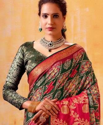 pink ethnic motifs zari designer patola saree 3