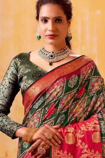 pink ethnic motifs zari designer patola saree