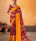 yellow woven design printed warli zari patola saree